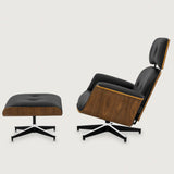 MO-90 Mid-Century Lounge Chair & Ottoman (Ebony Black Leather)